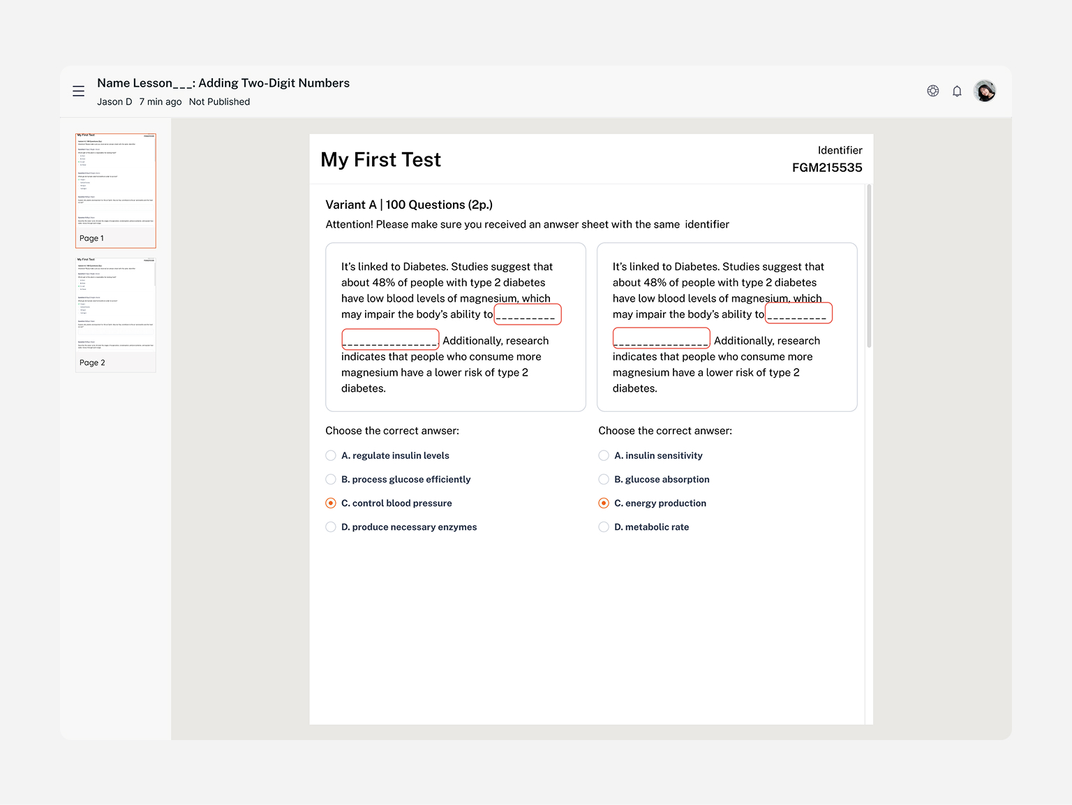 Generated rubric template