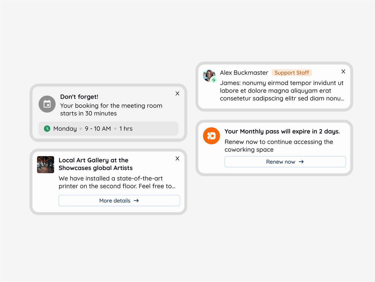 Message thread with community announcements and notifications