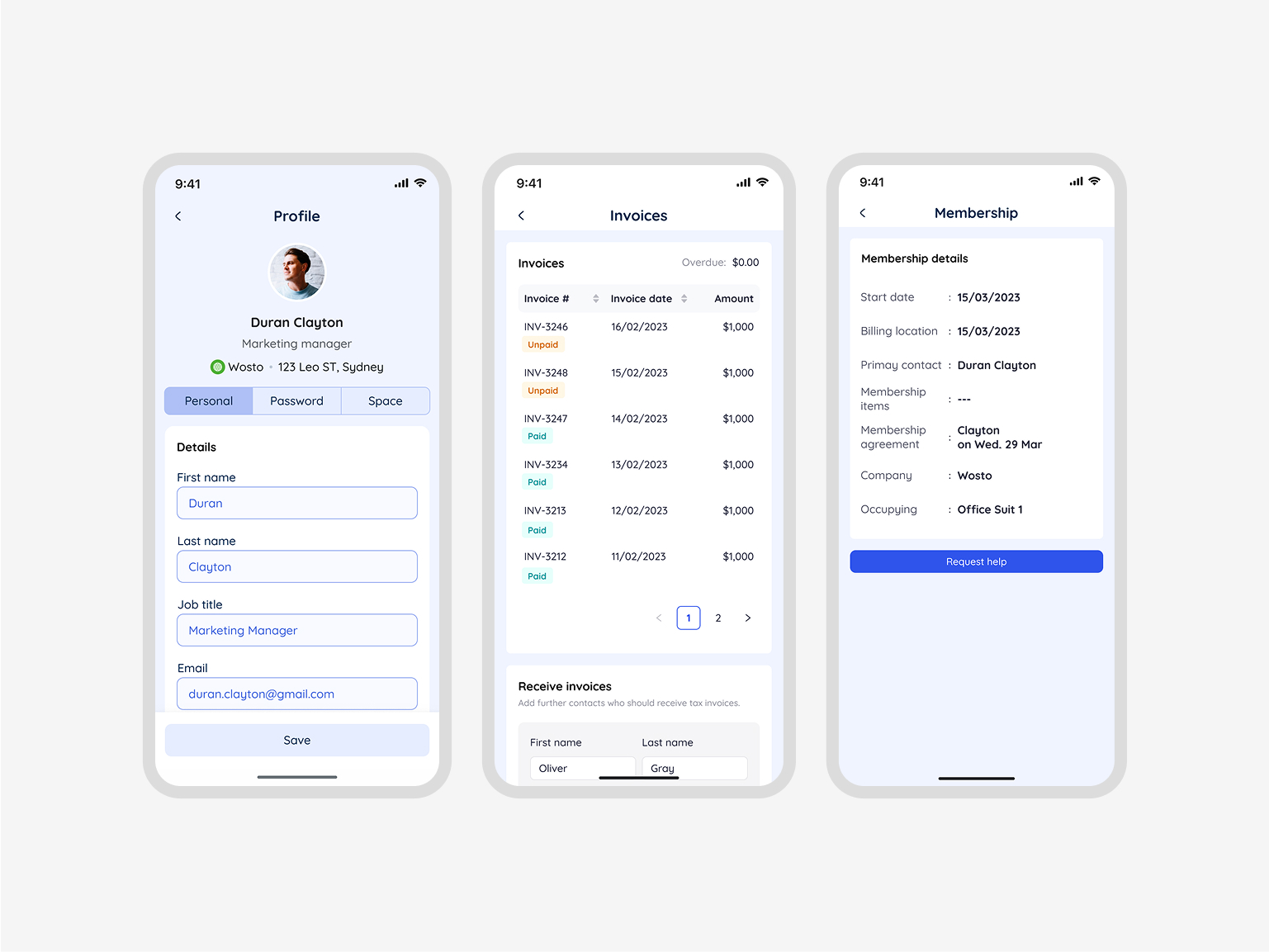 User profile screen showing membership details and account settings