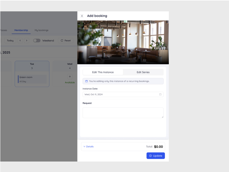 Edit single occurrence of recurring booking in add booking modal