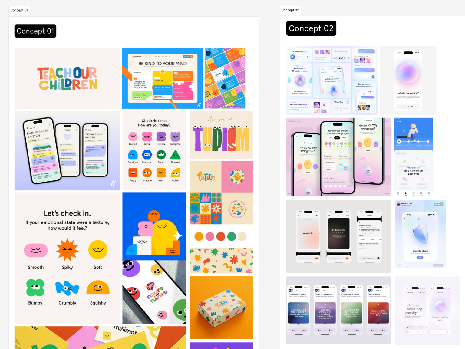 Moodboard capturing KS brand color palette and textures